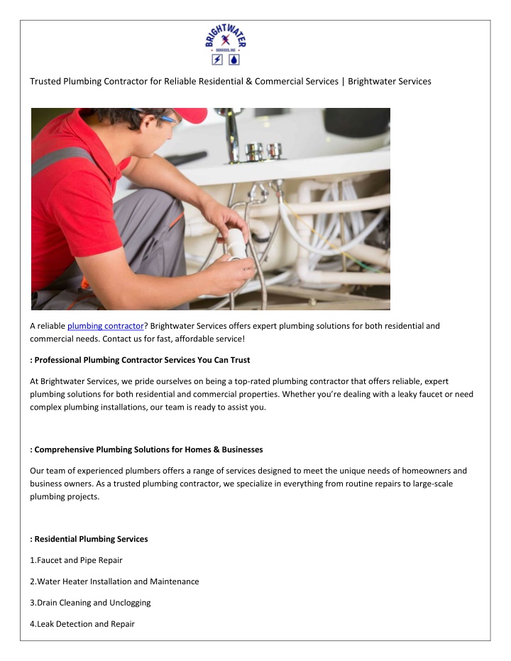 trusted plumbing contractor for reliable n.w