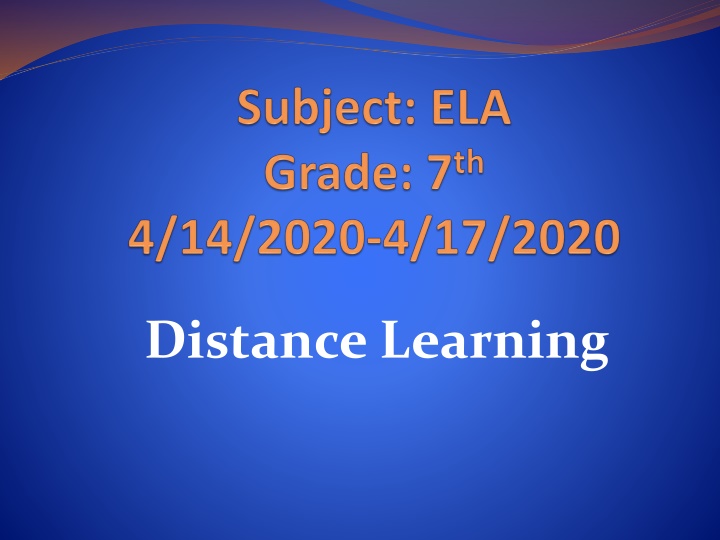 Distance Learning Update for ELA Students - Assignments and Submission Details