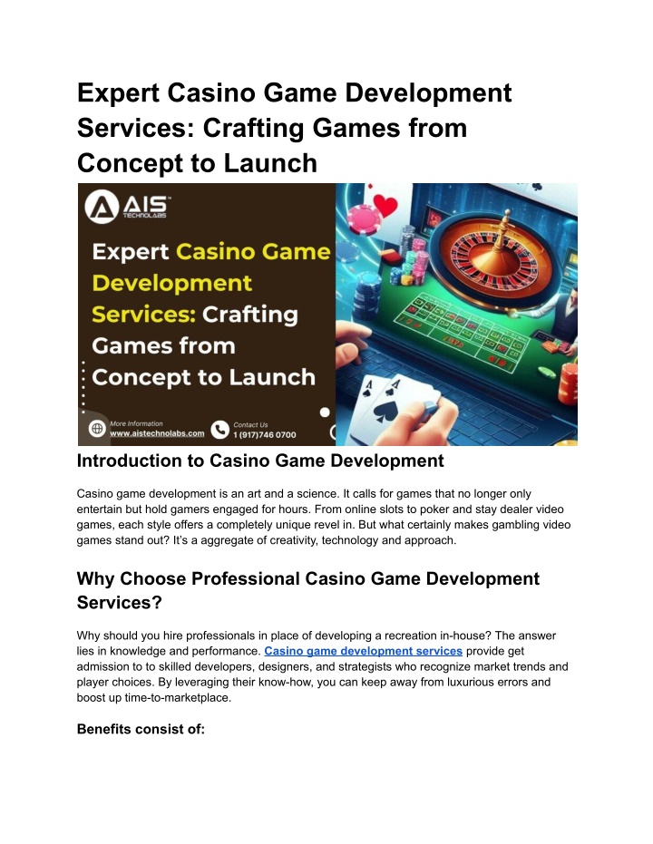 expert casino game development services crafting n.w