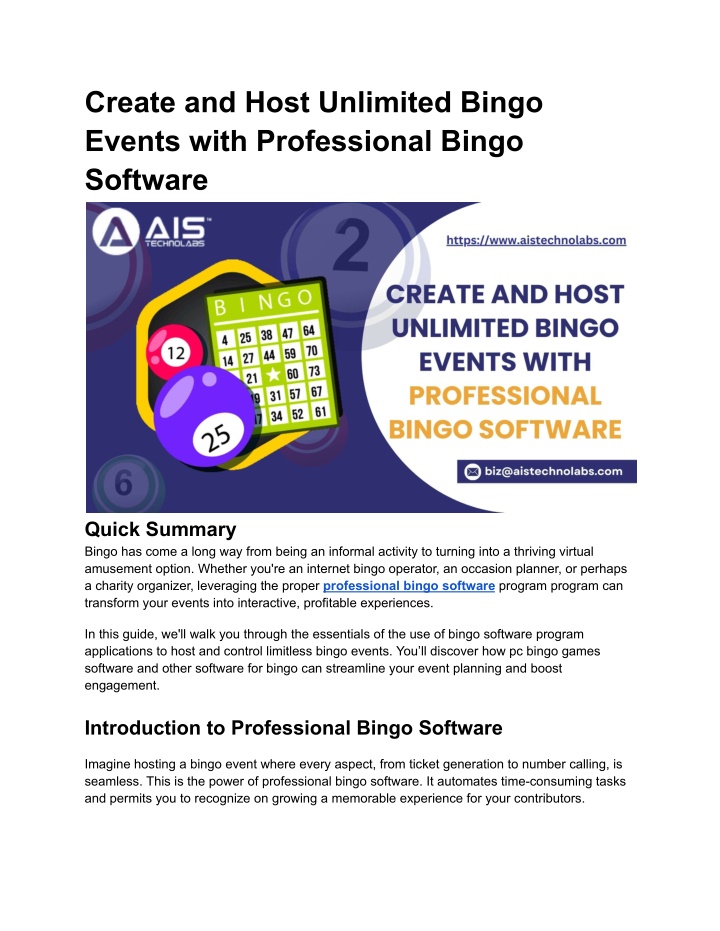 create and host unlimited bingo events with n.w
