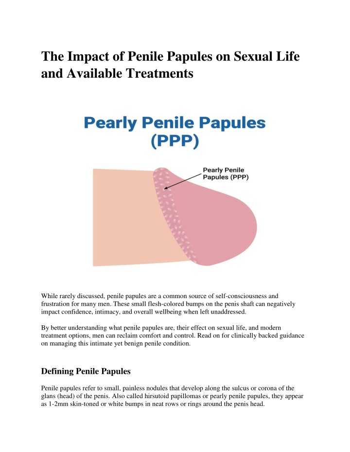 the impact of penile papules on sexual life n.w