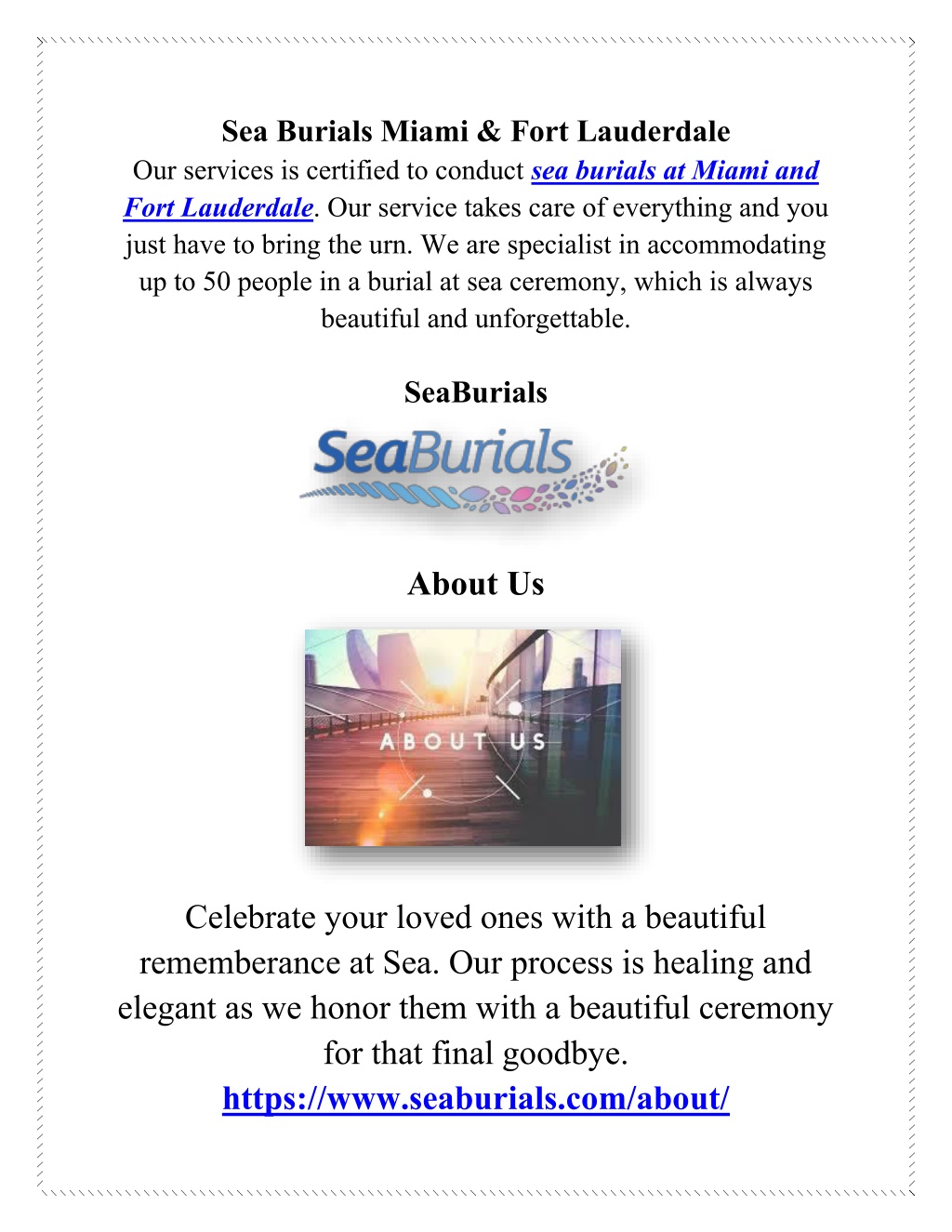 sea burials miami fort lauderdale our services l.w