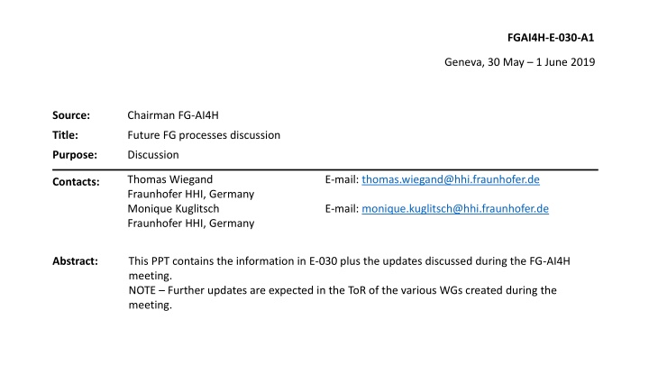 Future FG-AI4H Processes Discussion and Updates