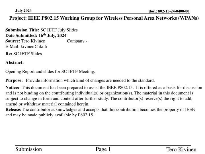 Update on IEEE P802.15 Working Group for Wireless Personal Area Networks (WPANs)
