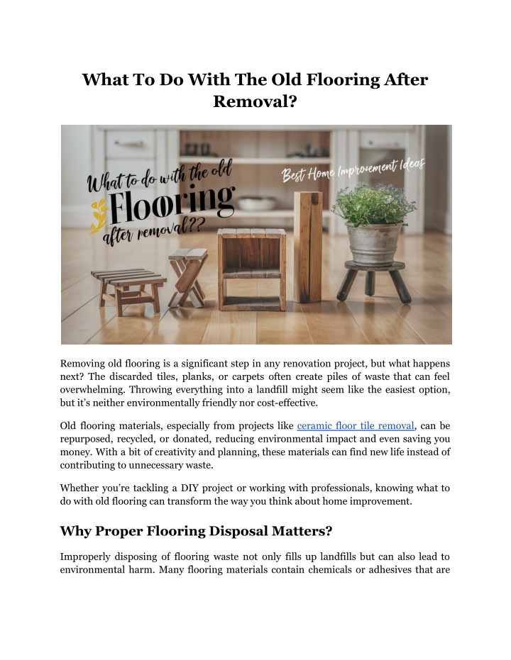 what to do with the old flooring after removal n.w