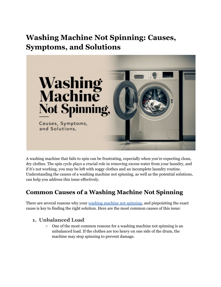 washing machine not spinning causes symptoms n.w