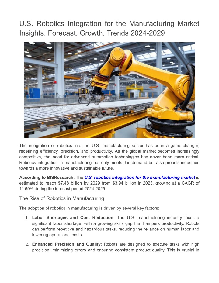 u s robotics integration for the manufacturing n.w