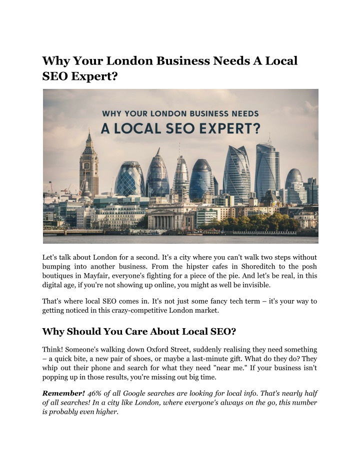 why your london business needs a local seo expert n.w