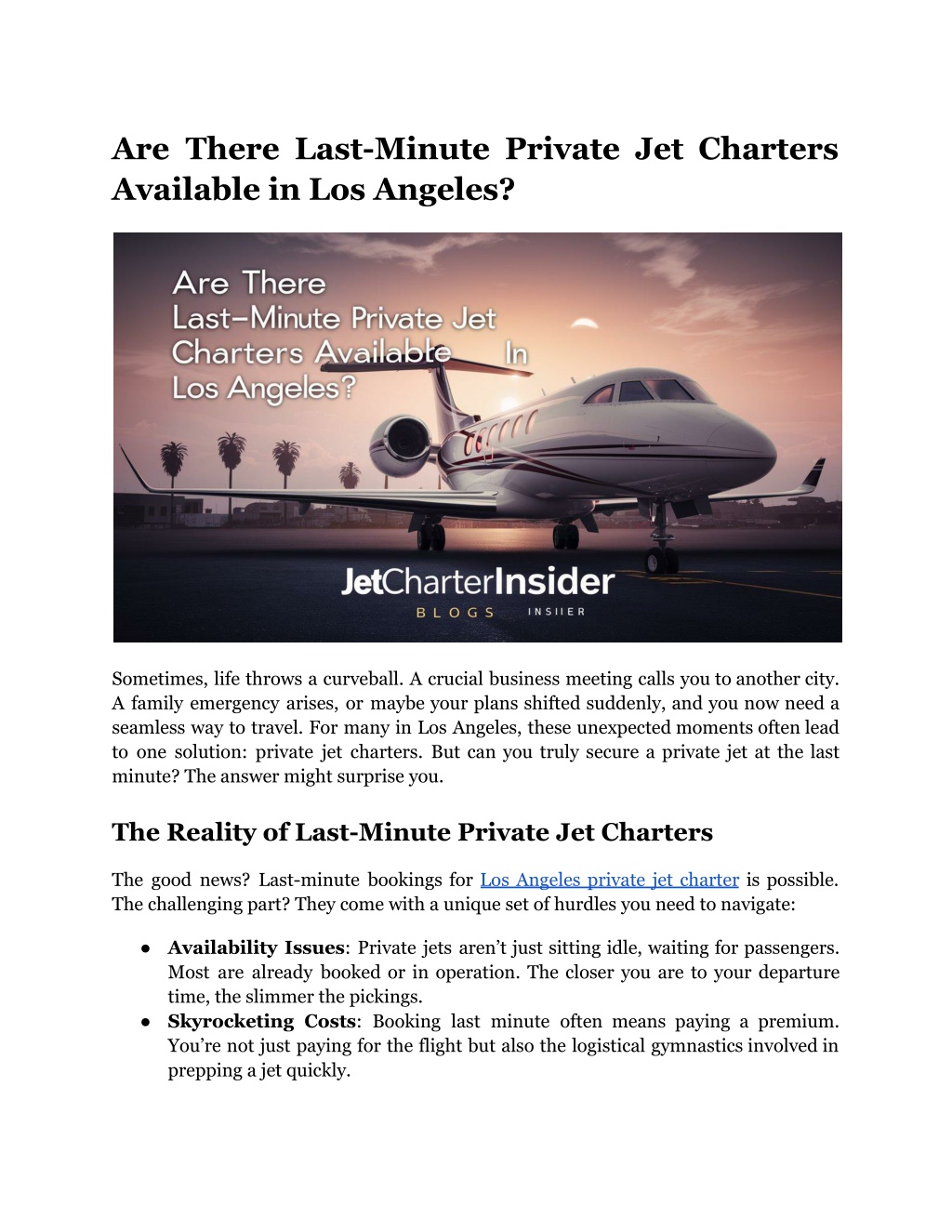 are there last minute private jet charters l.w