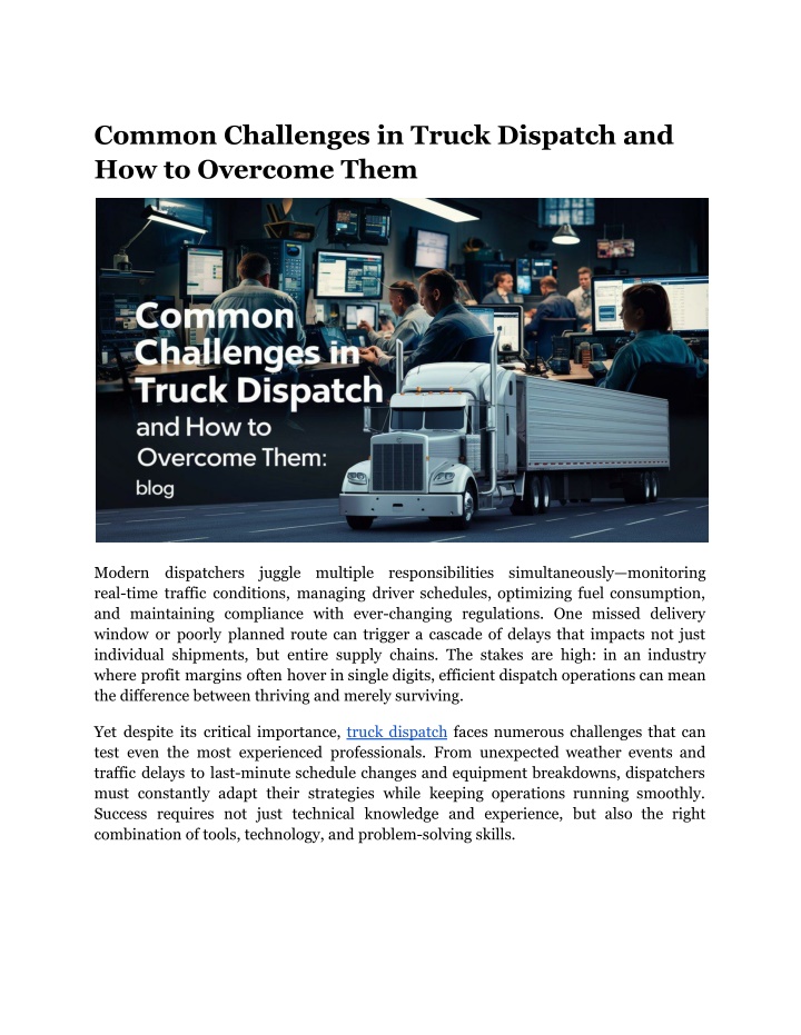 common challenges in truck dispatch n.w