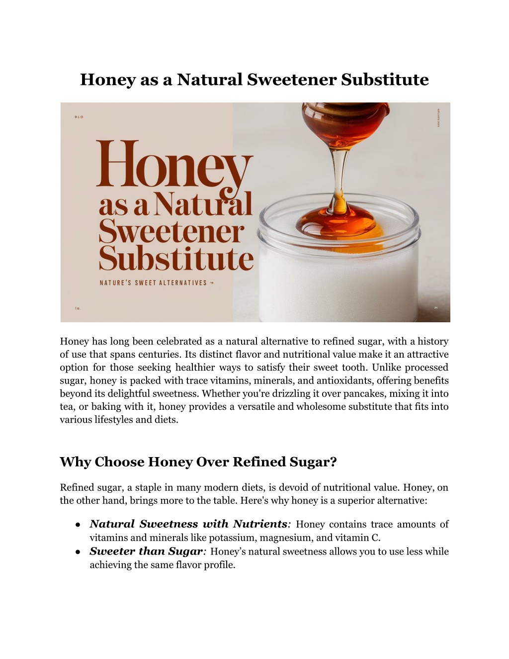 honey as a natural sweetener substitute l.w