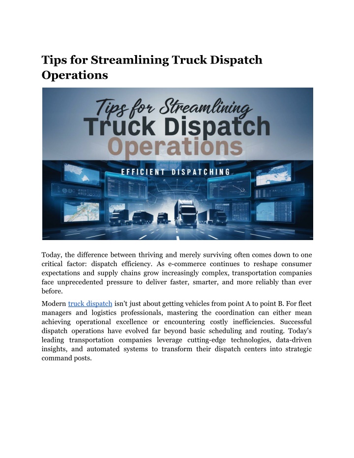 tips for streamlining truck dispatch operations n.w