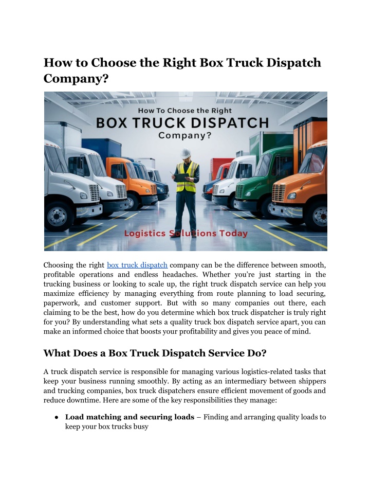 how to choose the right box truck dispatch company n.w