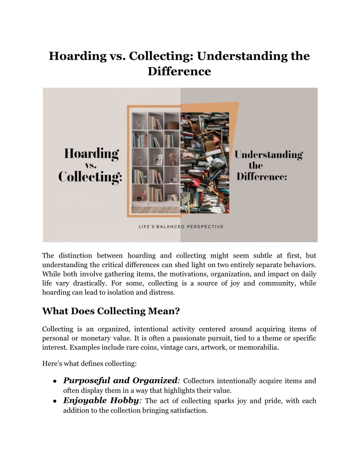 hoarding vs collecting understanding n.w