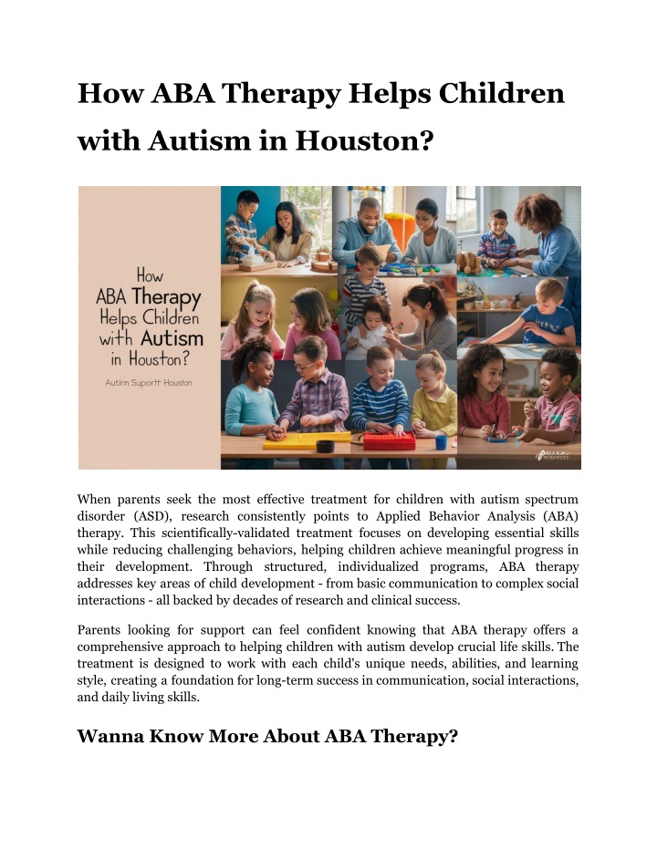 how aba therapy helps children n.w