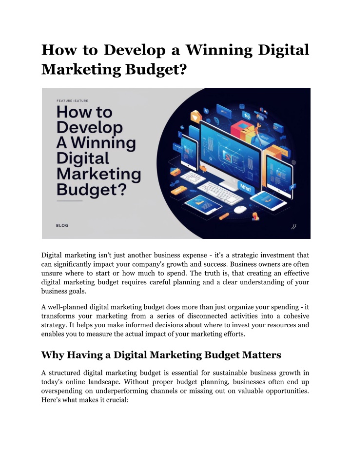 how to develop a winning digital marketing budget n.w