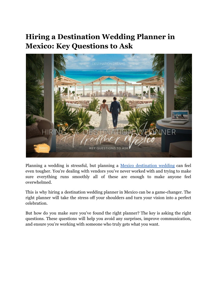 hiring a destination wedding planner in mexico n.w