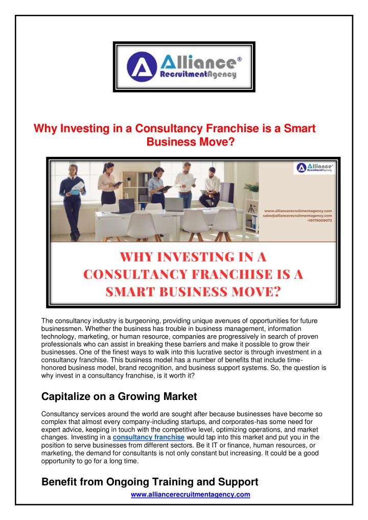 why investing in a consultancy franchise n.w