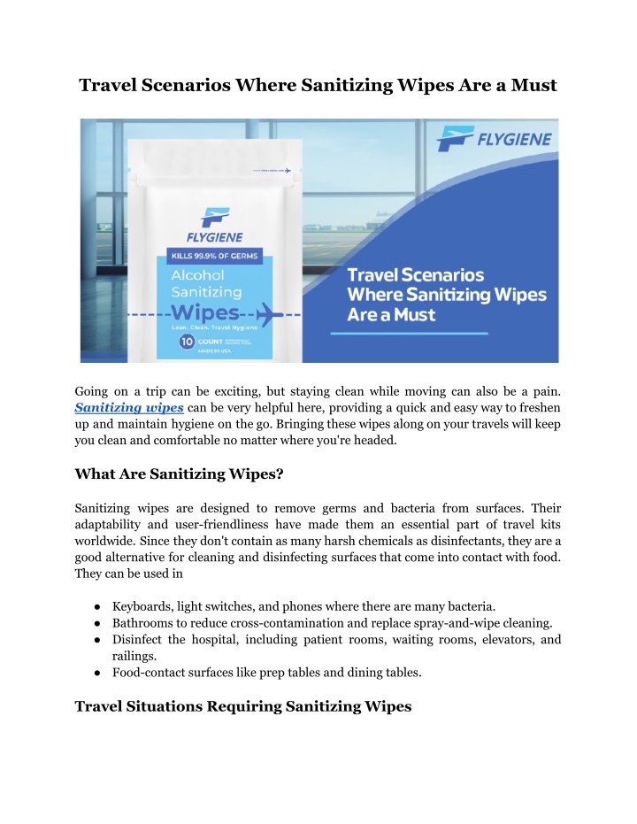 travel scenarios where sanitizing wipes are a must n.w