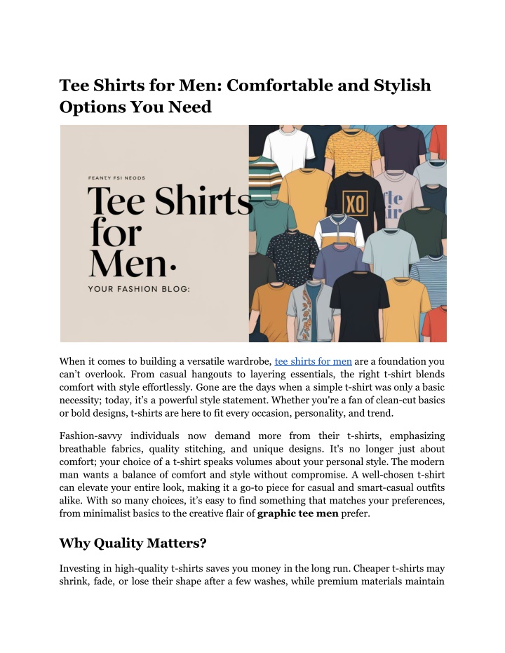 tee shirts for men comfortable and stylish n.w