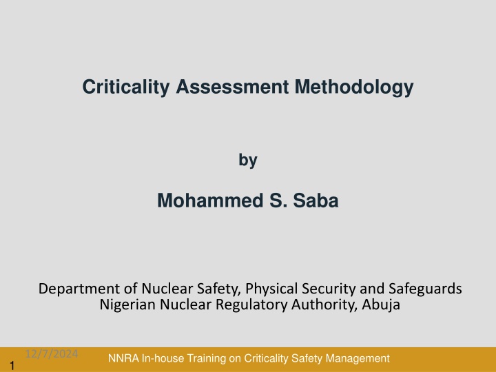 Criticality Assessment Methodology
