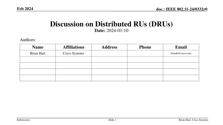 Discussion on Distributed RUs (DRUs) in IEEE 802.11-24/0332r0
