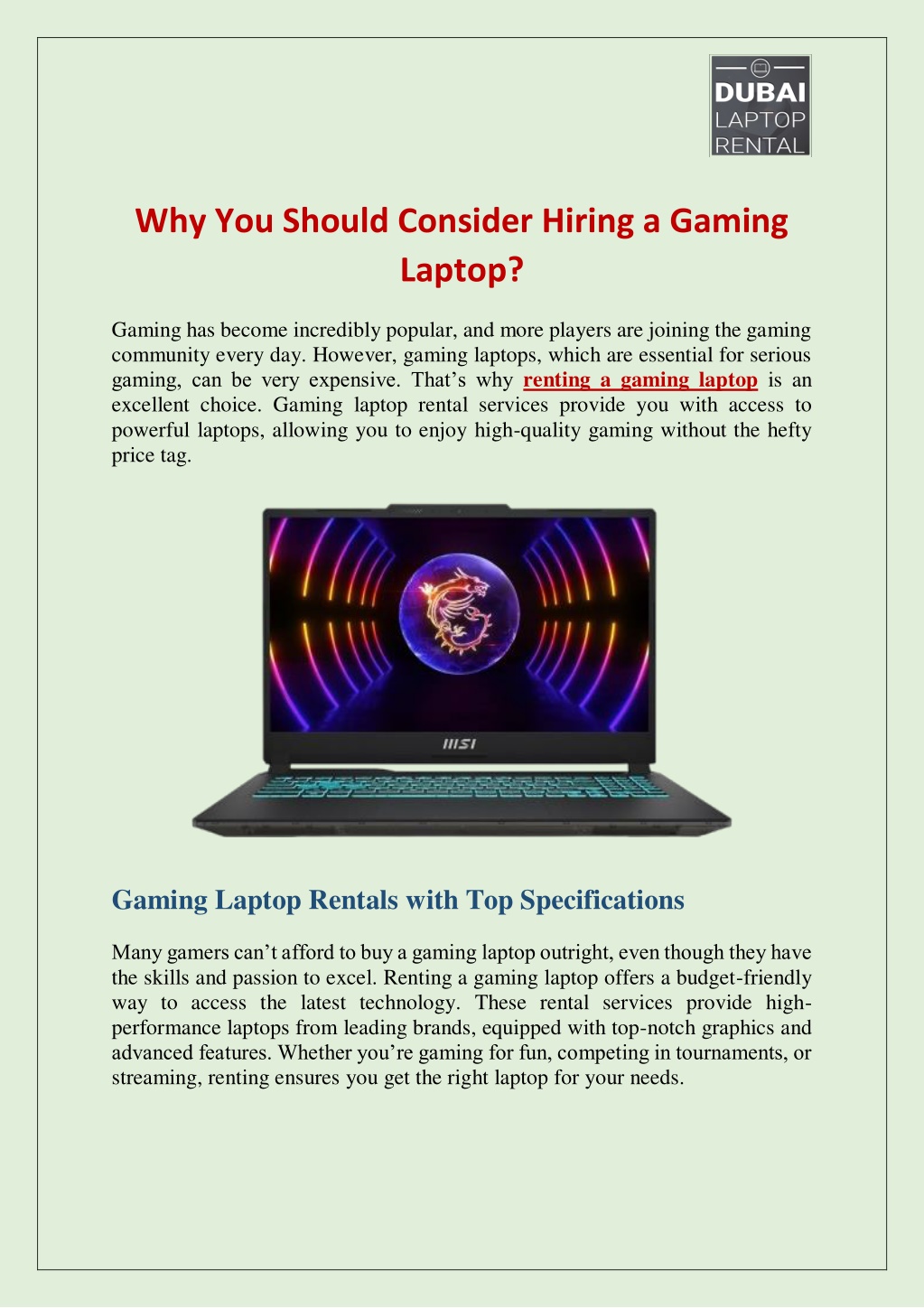 why you should consider hiring a gaming laptop l.w