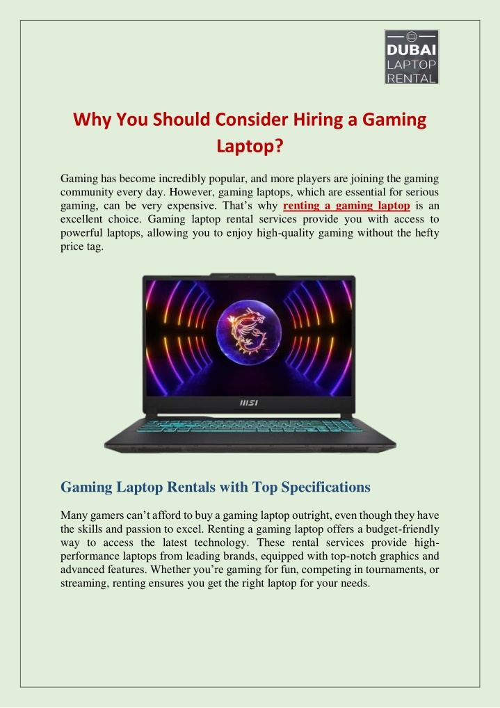 why you should consider hiring a gaming laptop n.w