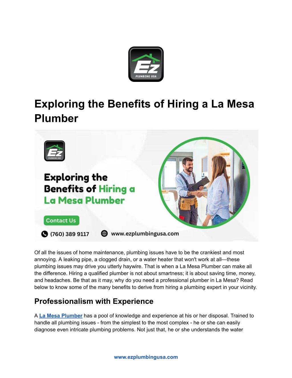 exploring the benefits of hiring a la mesa plumber l.w