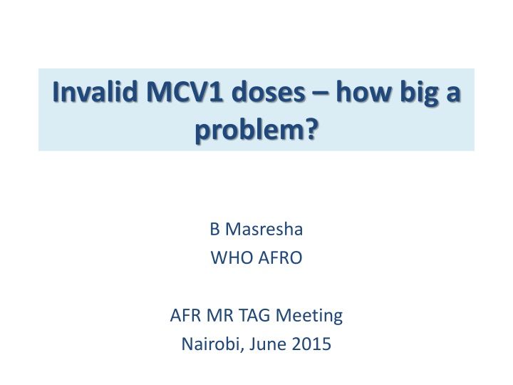 Analysis of Invalid MCV1 Doses: A Critical Review