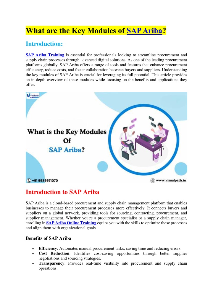 what are the key modules of sap ariba n.w