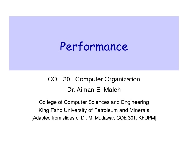 Computer Performance in COE 301