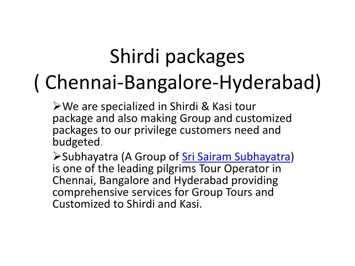 shirdi tour package from chennai by train