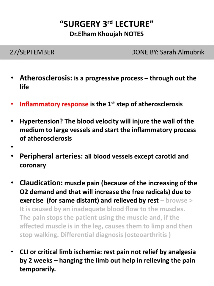 Atherosclerosis and Peripheral Artery Diseases