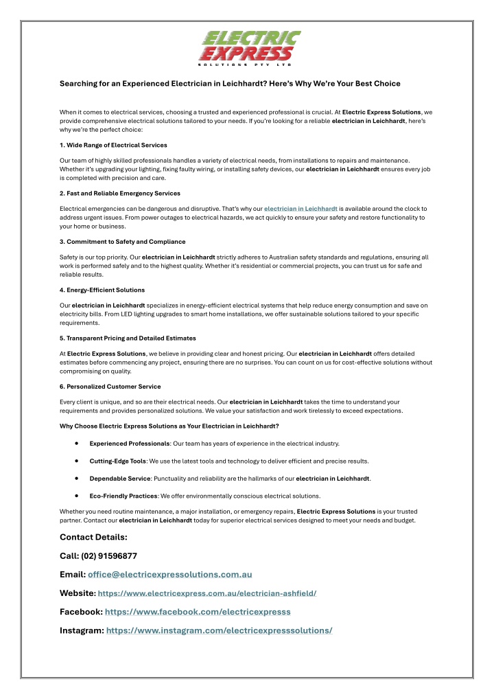 searching for an experienced electrician n.w