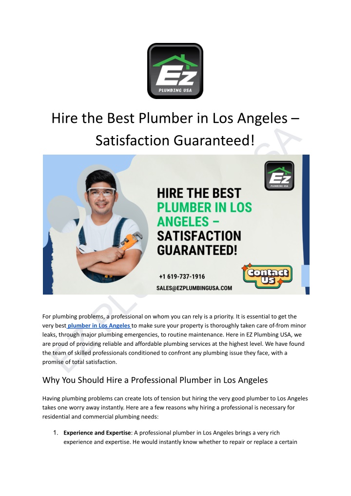 hire the best plumber in los angeles satisfaction n.w