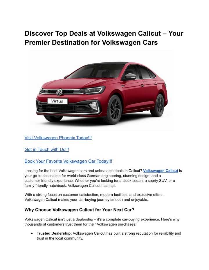 discover top deals at volkswagen calicut your n.w