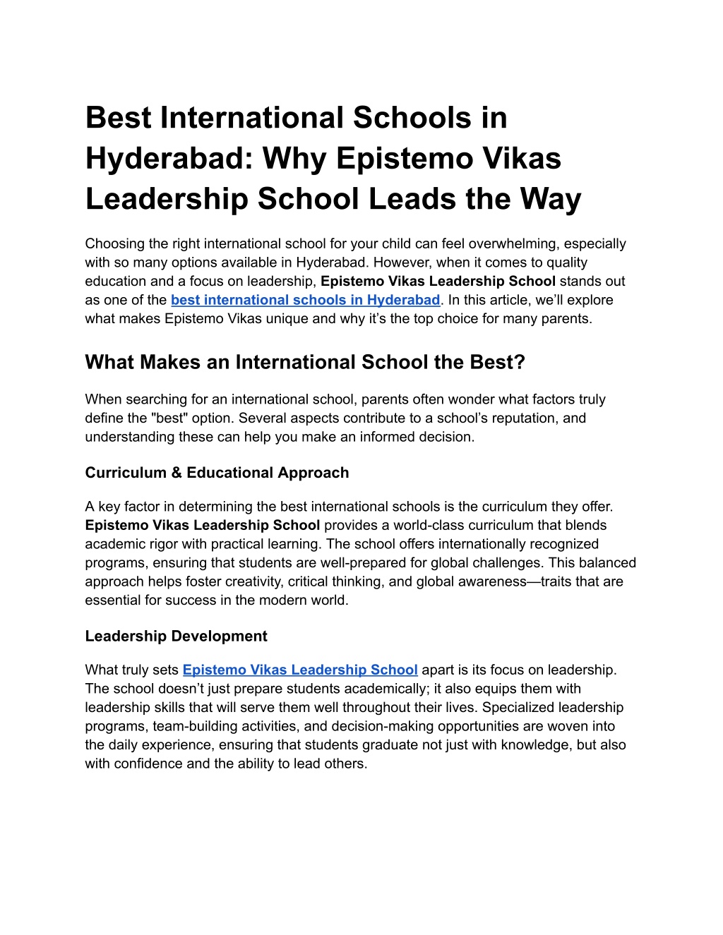 best international schools in hyderabad l.w