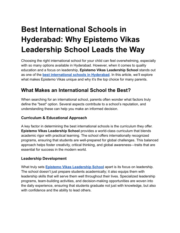 best international schools in hyderabad n.w