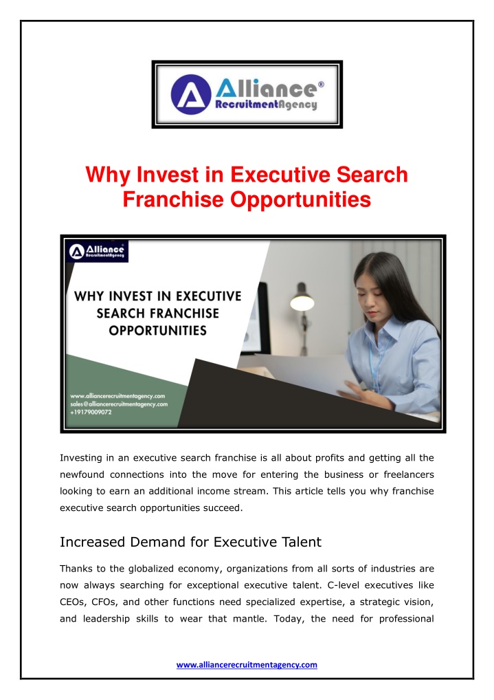 why invest in executive search franchise n.w
