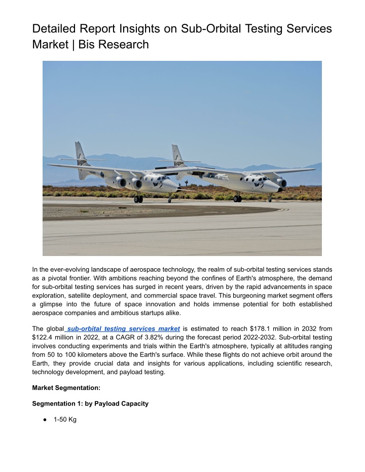 detailed report insights on sub orbital testing n.w