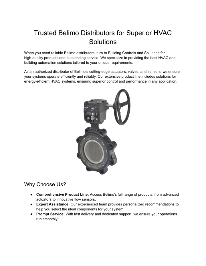 trusted belimo distributors for superior hvac n.w