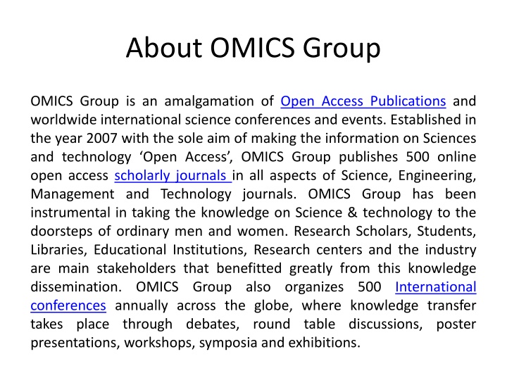 OMICS Group: Revolutionizing Science Communication and Conferences Worldwide