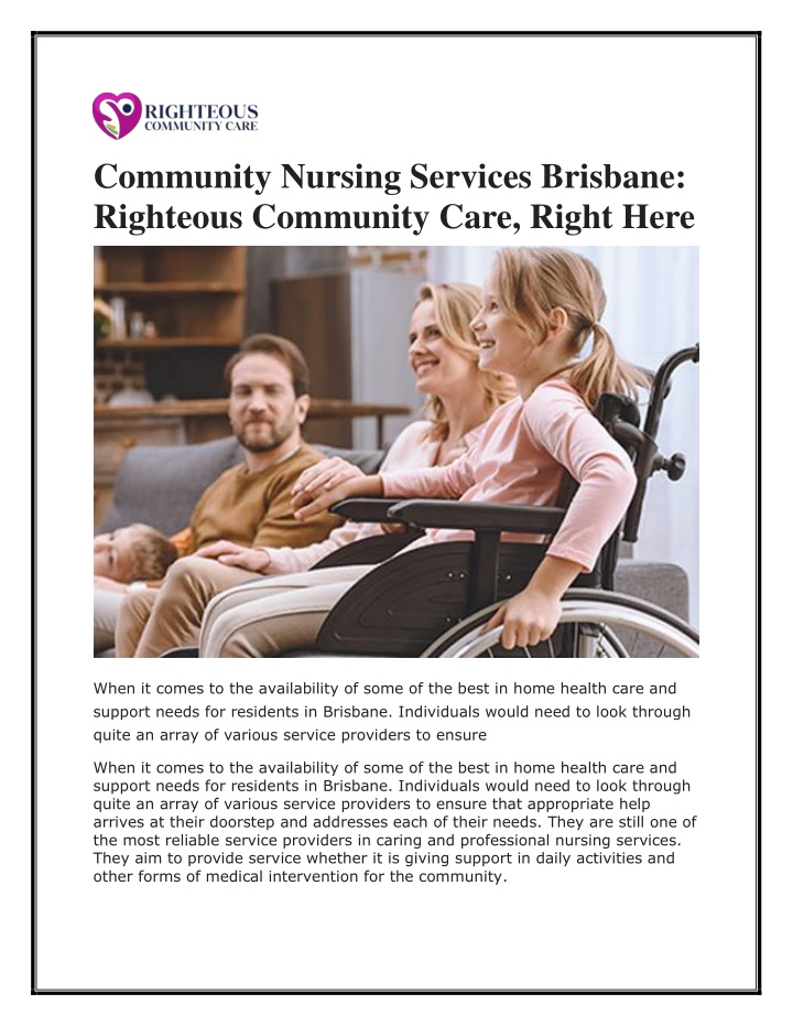 community nursing services brisbane righteous n.w