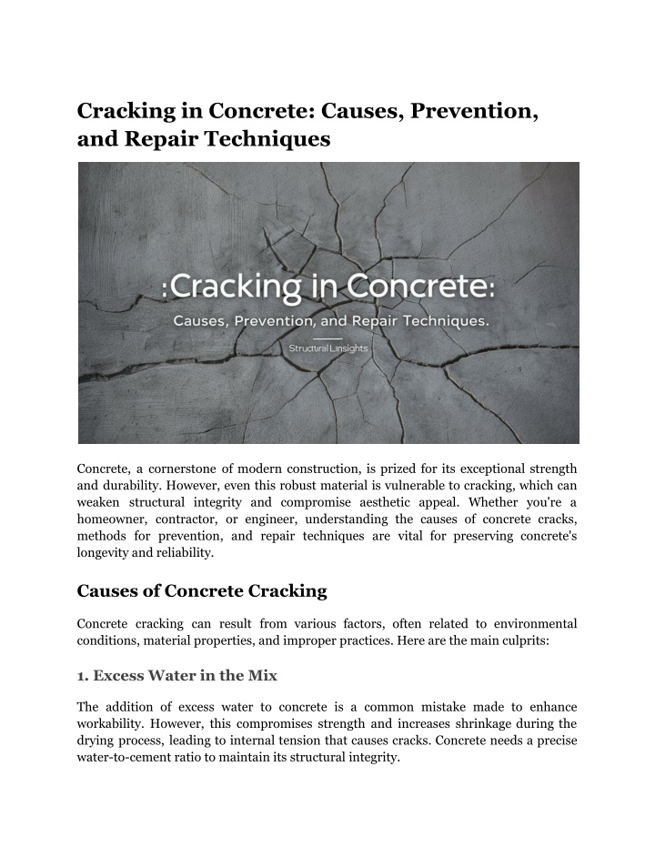 cracking in concrete causes prevention and repair n.w