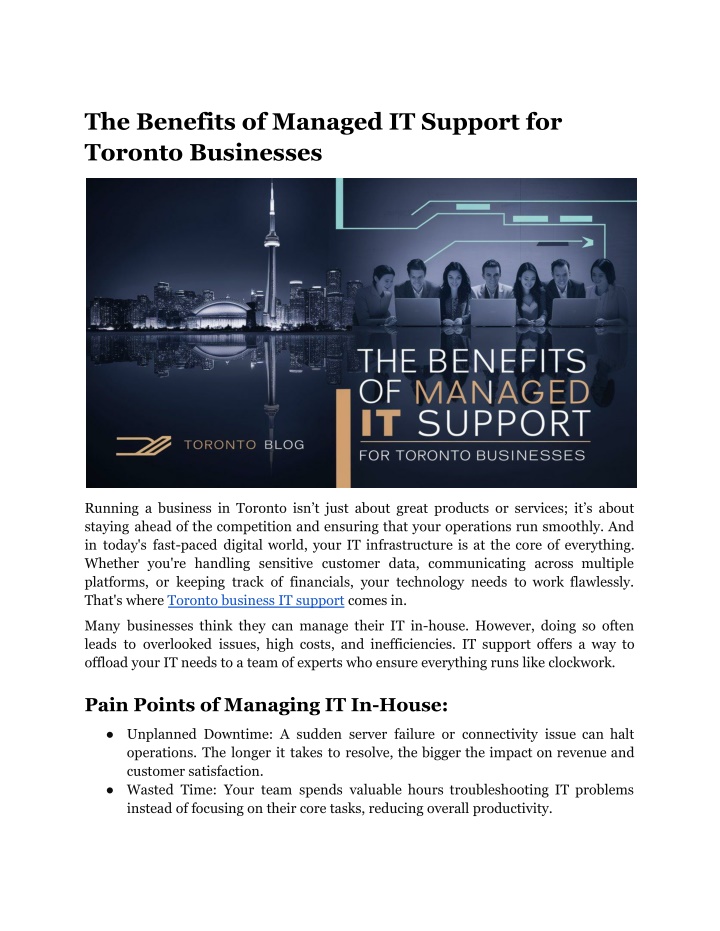 the benefits of managed it support for toronto n.w