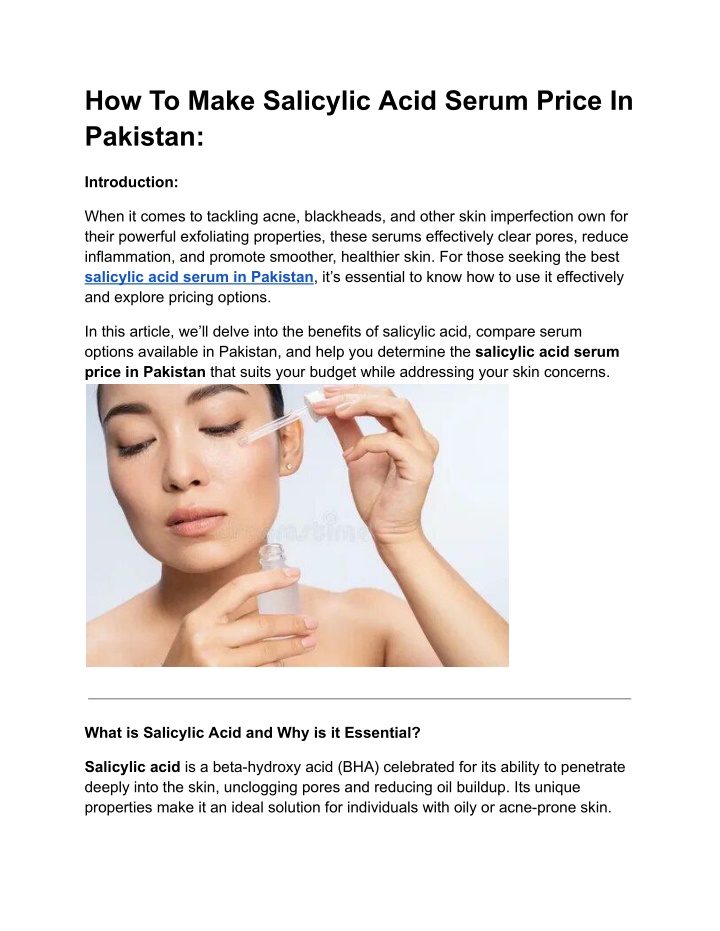 how to make salicylic acid serum price in pakistan n.w
