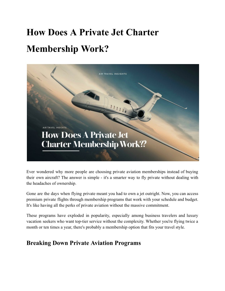 how does a private jet charter n.w