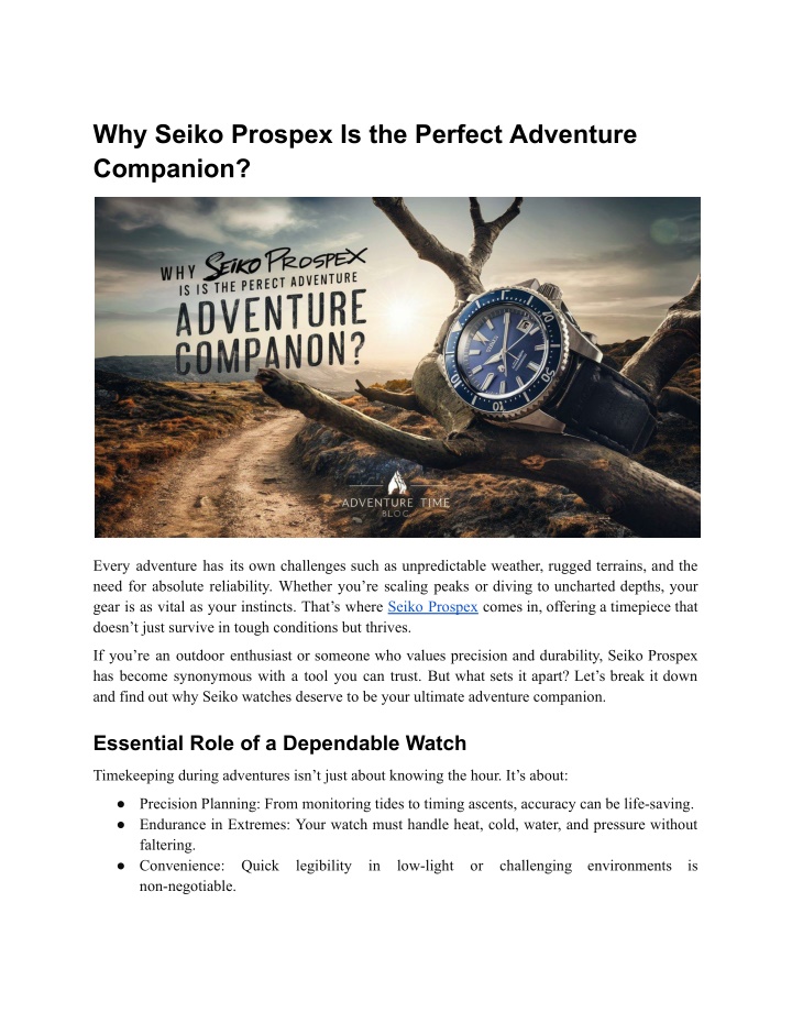 why seiko prospex is the perfect adventure n.w