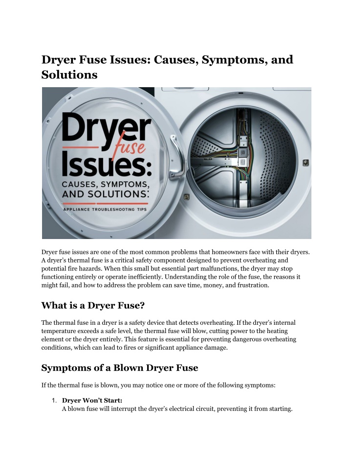 dryer fuse issues causes symptoms and solutions n.w